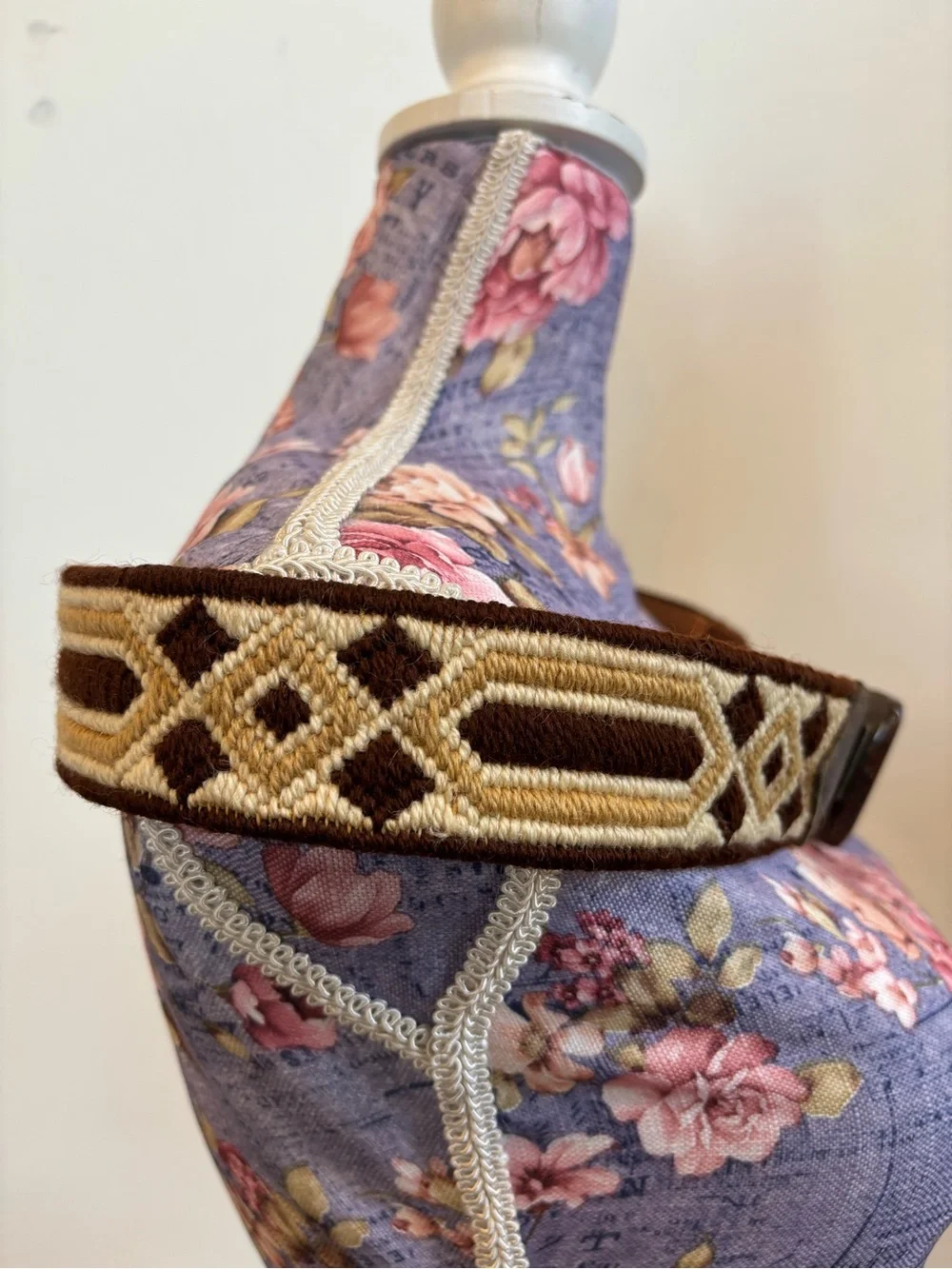 Handcrafted Geometric Woven and Leather Belt with Brown granite belt buckle